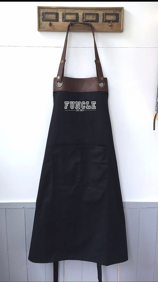 Premium Faux Leather Funcle Apron with Pockets, Personalised - Uncle, Birthday, Brother gift UK - FREE Uk Postage