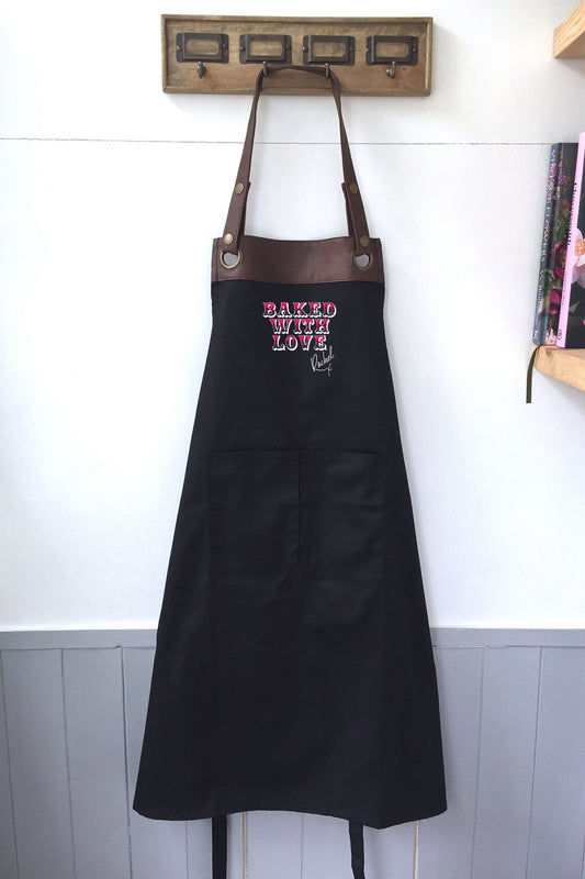 Premium Faux Leather Baked with love Apron. Personalised - Mum, Wife, Grandma,Mothers Day, Girlfriend / Birthday gift UK - FREE Uk Postage