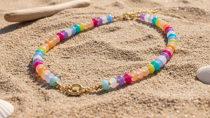 Rainbow Crystal Beaded Necklace, Gold Plated, Handmade Colourful Jewellery.