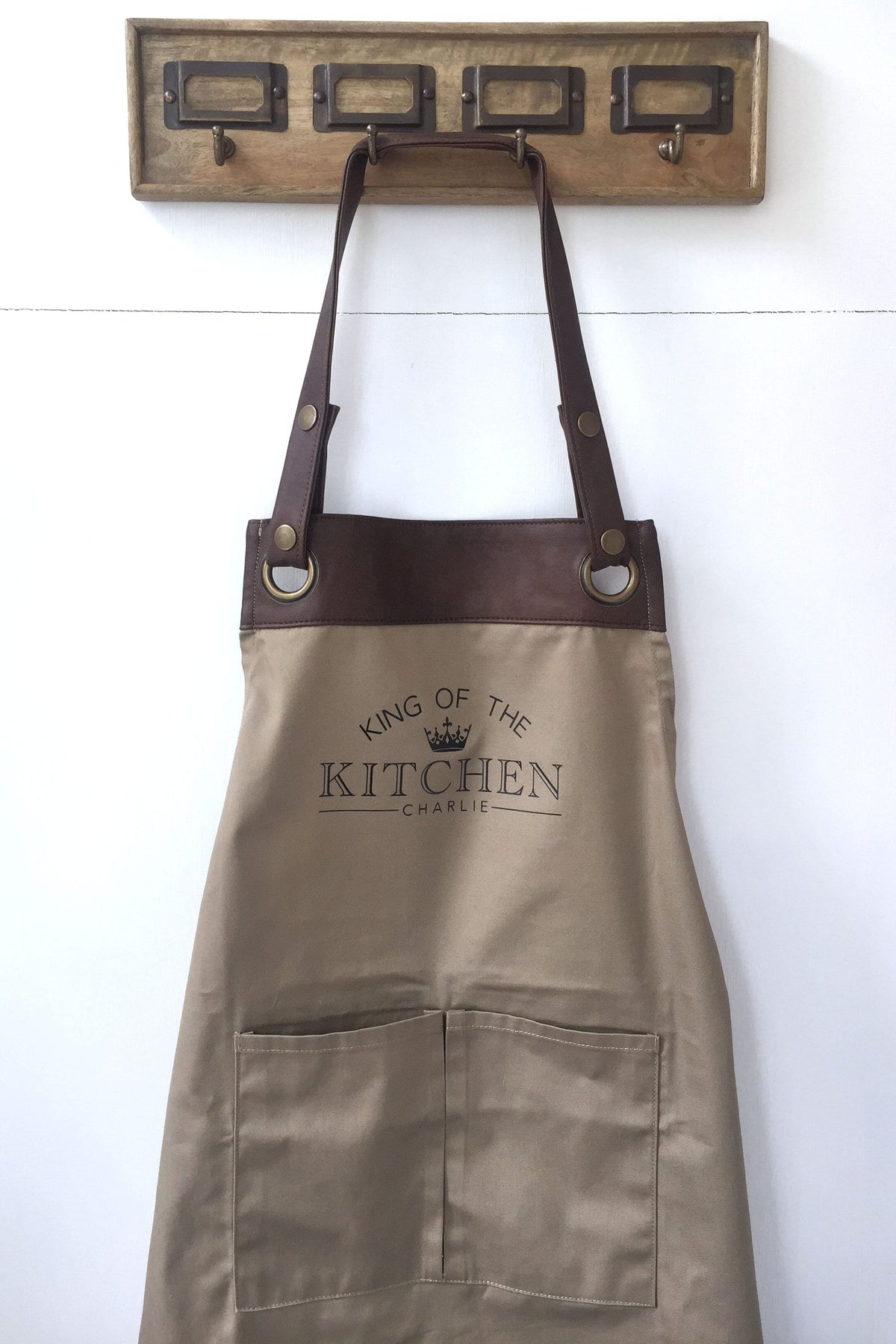 Premium Faux Leather Trim Kitchen Apron with Pockets,Personalised Name - Dad, Husband,Grandad/ Christmas / Birthday Gift UK FREE Uk Postage