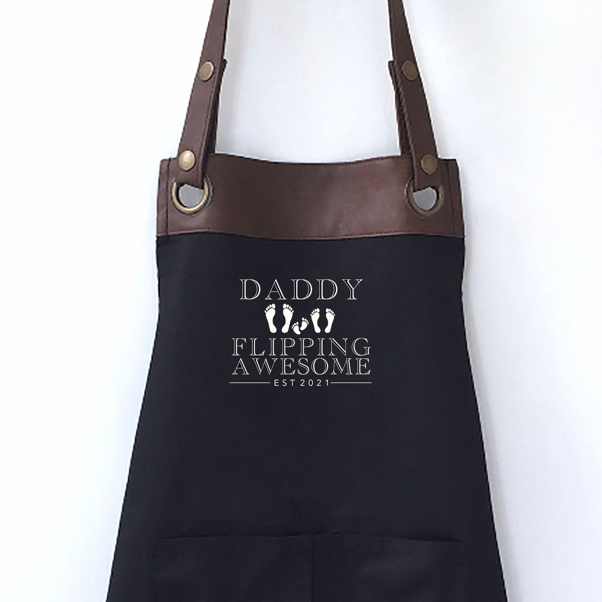 Premium Faux Leather Daddy Apron with Pockets, Personalised - Dad, Husband, Grandad, Fathers Day / Birthday gift UK - FREE Uk Postage