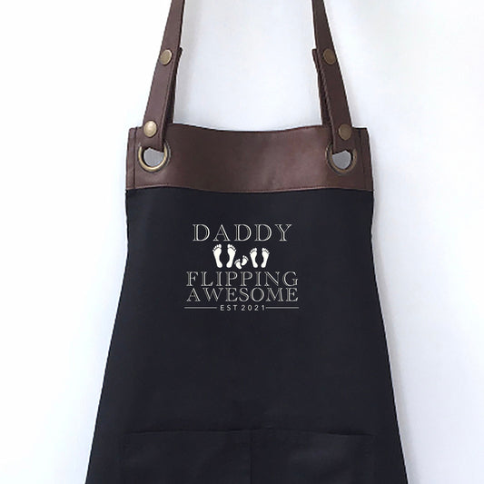 Premium Faux Leather Daddy Apron with Pockets, Personalised - Dad, Husband, Grandad, Fathers Day / Birthday gift UK - FREE Uk Postage