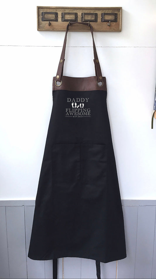 Premium Faux Leather Daddy Apron with Pockets, Personalised - Dad, Husband, Grandad, Fathers Day / Birthday gift UK - FREE Uk Postage