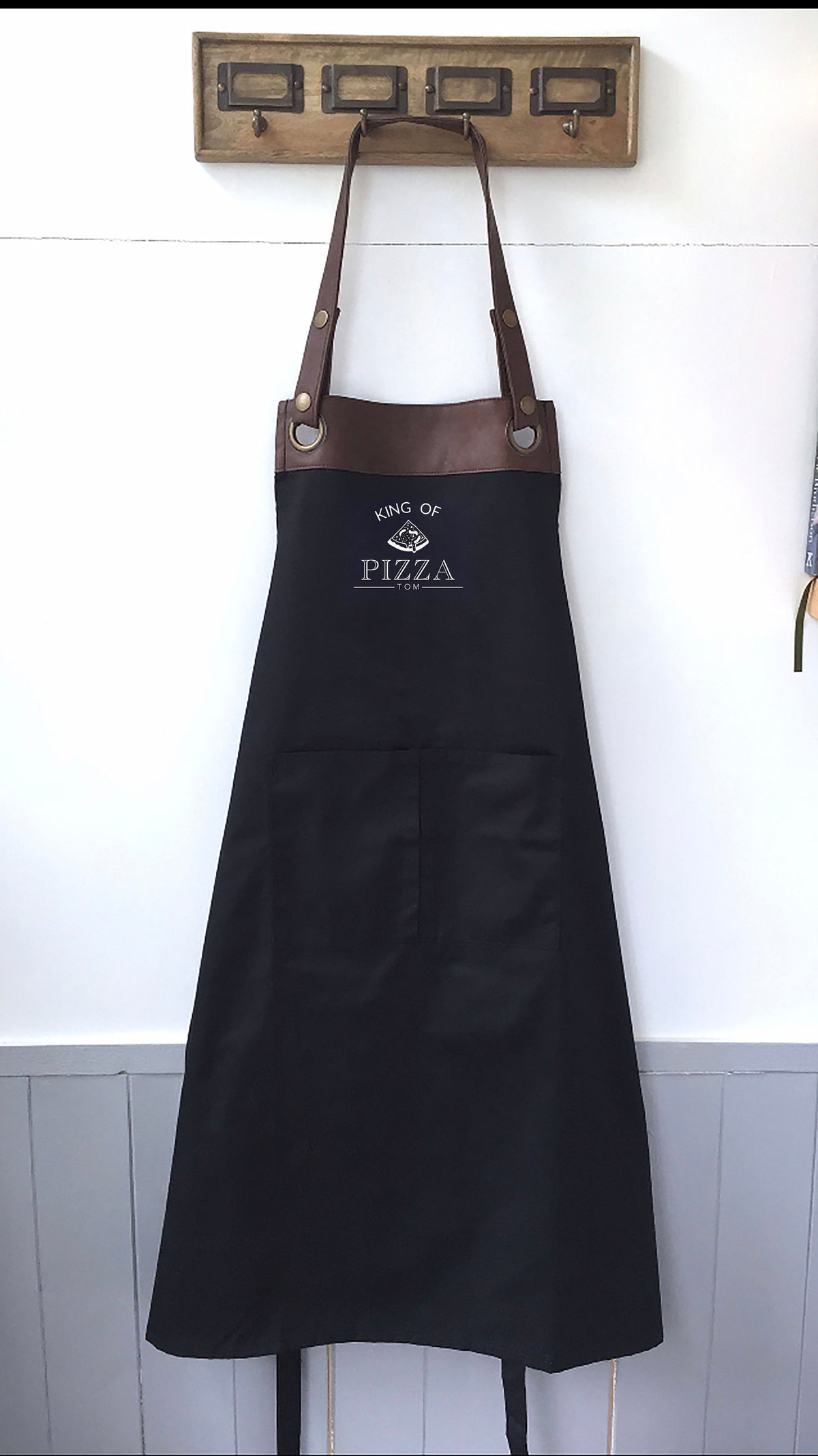 Premium Faux Leather Trim Pizza Apron with Pockets,Personalised - Dad, Husband, Grandad, Christmas / Birthday gift UK - FREE Uk Postage