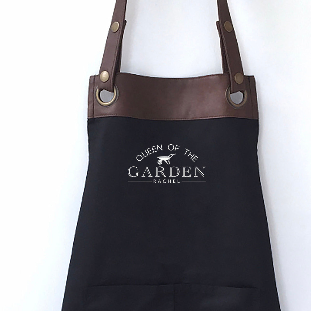 Premium Faux Leather Trim Garden Apron with Pockets, Personalised - Mum, Wife, Grandma,Mothers Day / Birthday gift UK - FREE Uk Postage