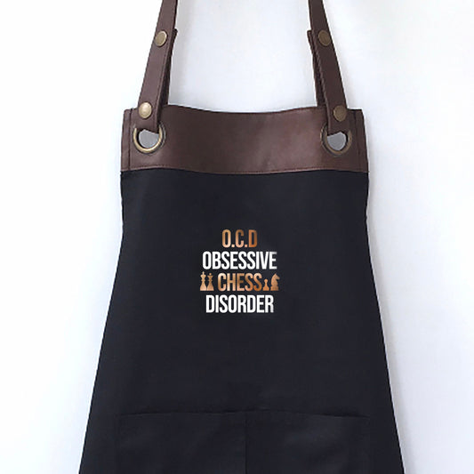 Premium Faux Leather Trim Chess Apron with Pockets, Personalised - Dad, Husband, Grandad, Valentines / Birthday gift UK - FREE Uk Postage
