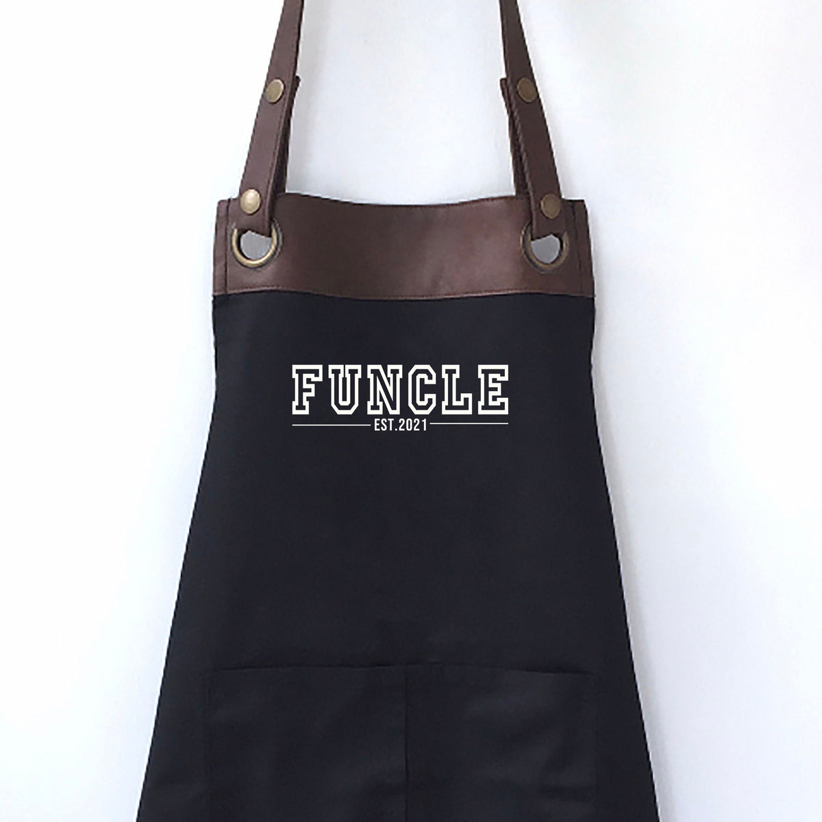 Premium Faux Leather Funcle Apron with Pockets, Personalised - Uncle, Birthday, Brother gift UK - FREE Uk Postage