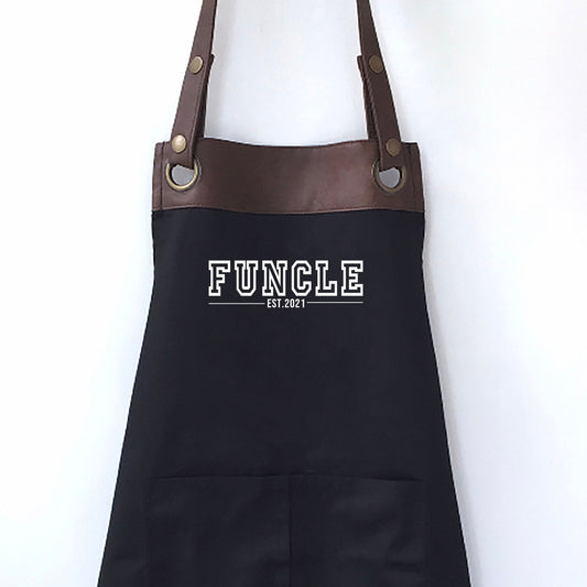 Premium Faux Leather Funcle Apron with Pockets, Personalised - Uncle, Birthday, Brother gift UK - FREE Uk Postage