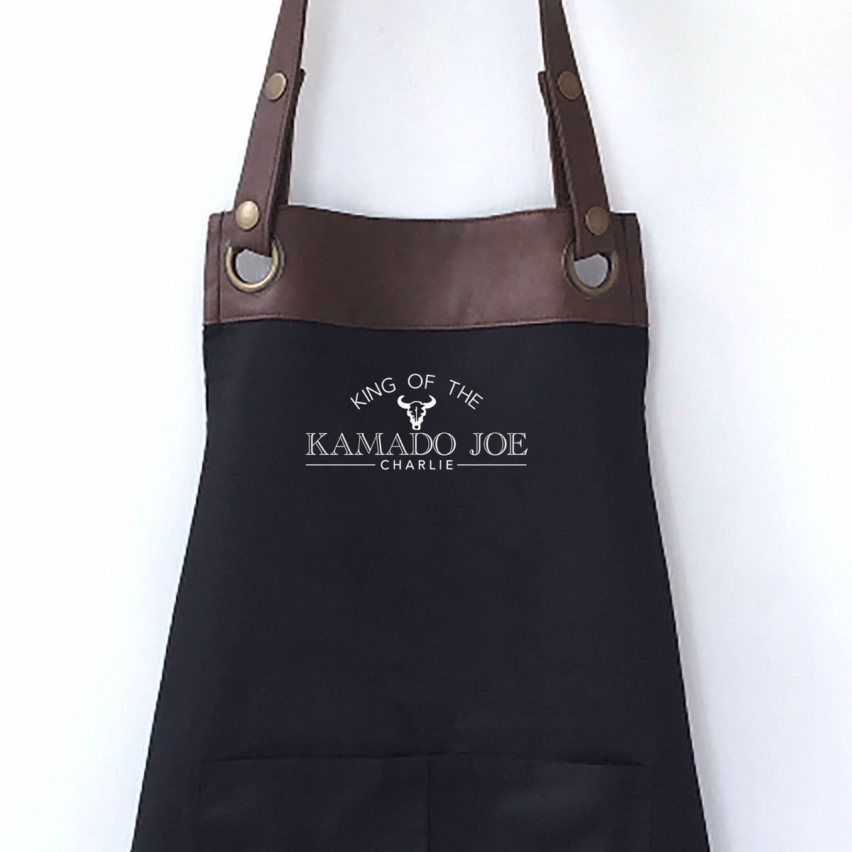 Premium Faux Leather Trim Kamado Joe Apron with Pockets,Personalised - Dad, Husband, Grandad, Brother / Birthday gift UK - FREE Uk Postage