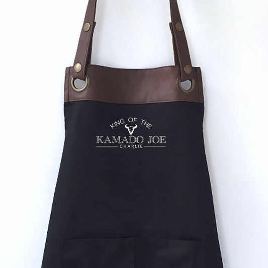 Premium Faux Leather Trim Kamado Joe Apron with Pockets,Personalised - Dad, Husband, Grandad, Brother / Birthday gift UK - FREE Uk Postage