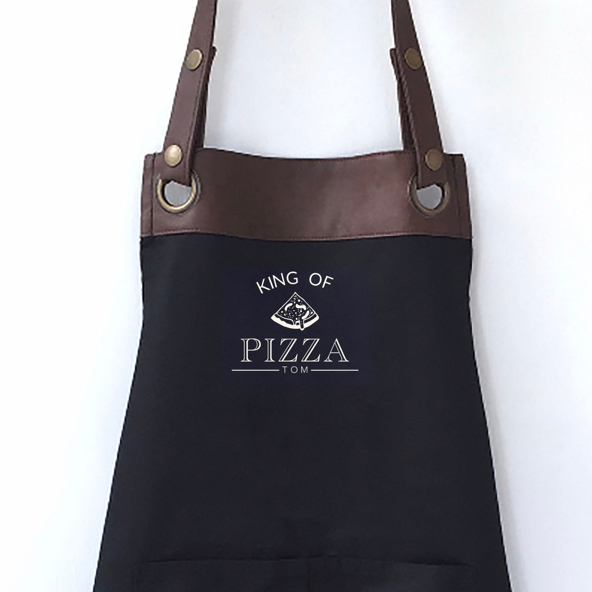 Premium Faux Leather Trim Pizza Apron with Pockets,Personalised - Dad, Husband, Grandad, Christmas / Birthday gift UK - FREE Uk Postage
