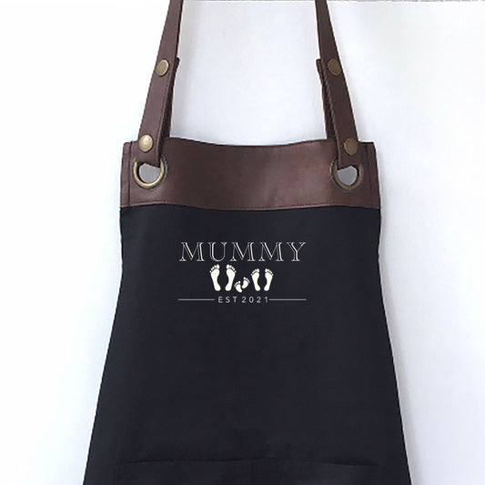 Premium Faux Leather Mummy Apron with Pockets, Personalised - Mum, Wife, Grandma,Girlfriend, Mothers Day / Birthday gift UK -FREE Uk Postage