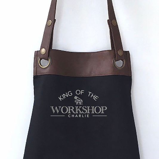 Premium Faux Leather Trim Workshop Apron with Pockets,Personalised - Dad, Husband, Grandad, Fathers Day / Birthday gift UK - FREE Uk Postage