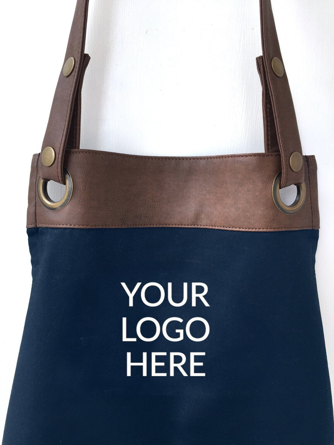 Premium Faux Leather Trim Apron with Pockets, Printed with Personalised Logo, business, restaurant branding UK - FREE Uk Postage - Birthday