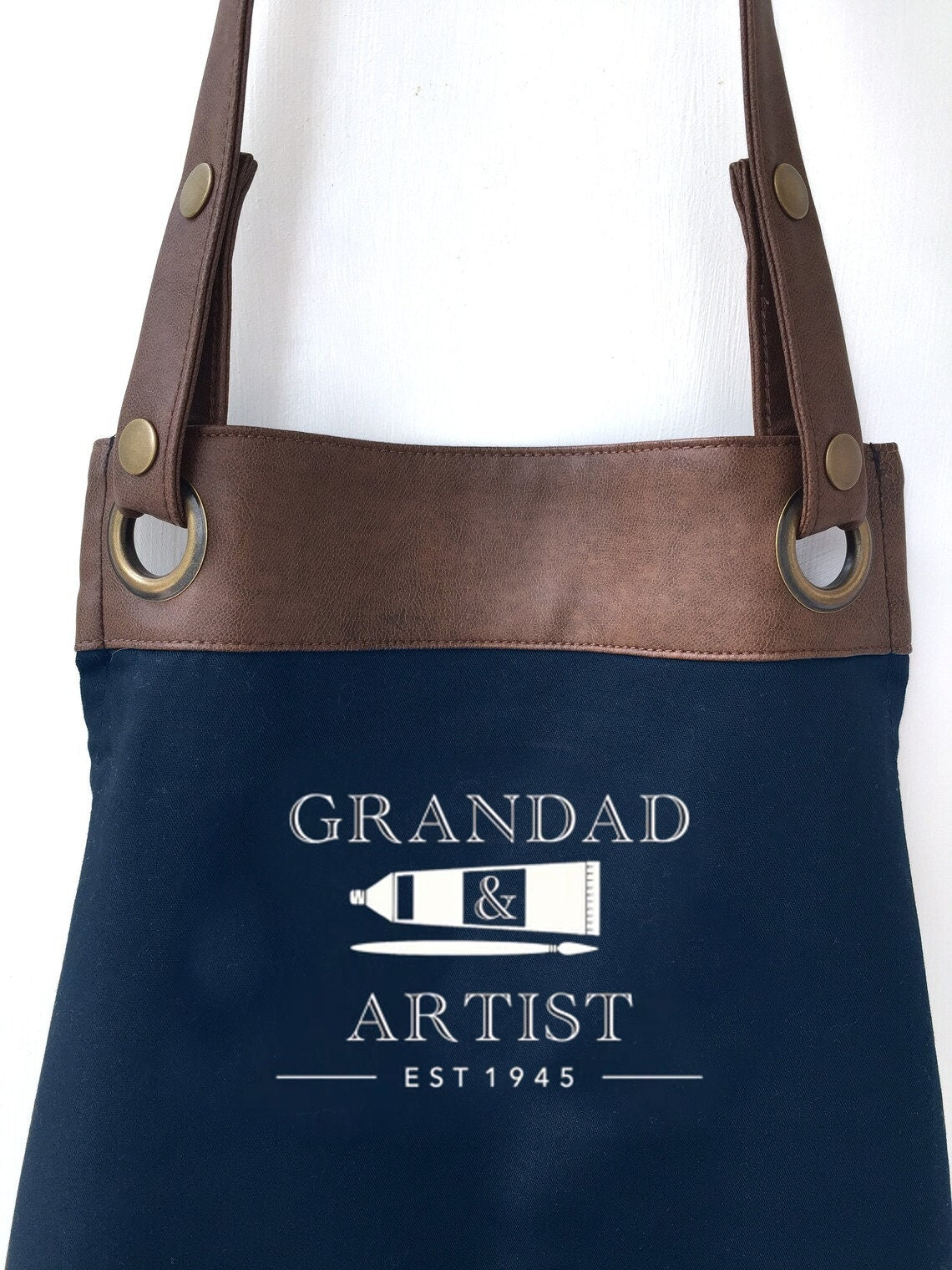 Premium Faux Leather Trim Artist Apron with Pockets, Personalised - Dad, Husband, Grandad, Christmas / Birthday gift UK - FREE Uk Postage