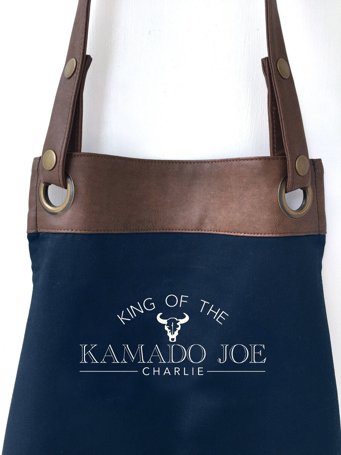 Premium Faux Leather Trim Kamado Joe Apron with Pockets,Personalised - Dad, Husband, Grandad, Brother / Birthday gift UK - FREE Uk Postage