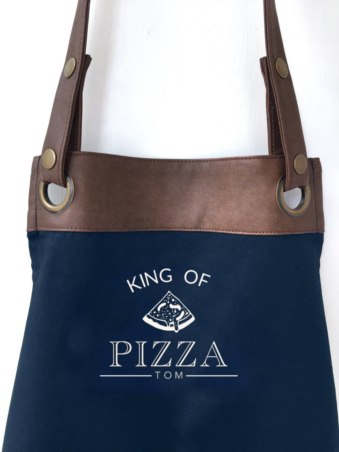 Premium Faux Leather Trim Pizza Apron with Pockets,Personalised - Dad, Husband, Grandad, Christmas / Birthday gift UK - FREE Uk Postage