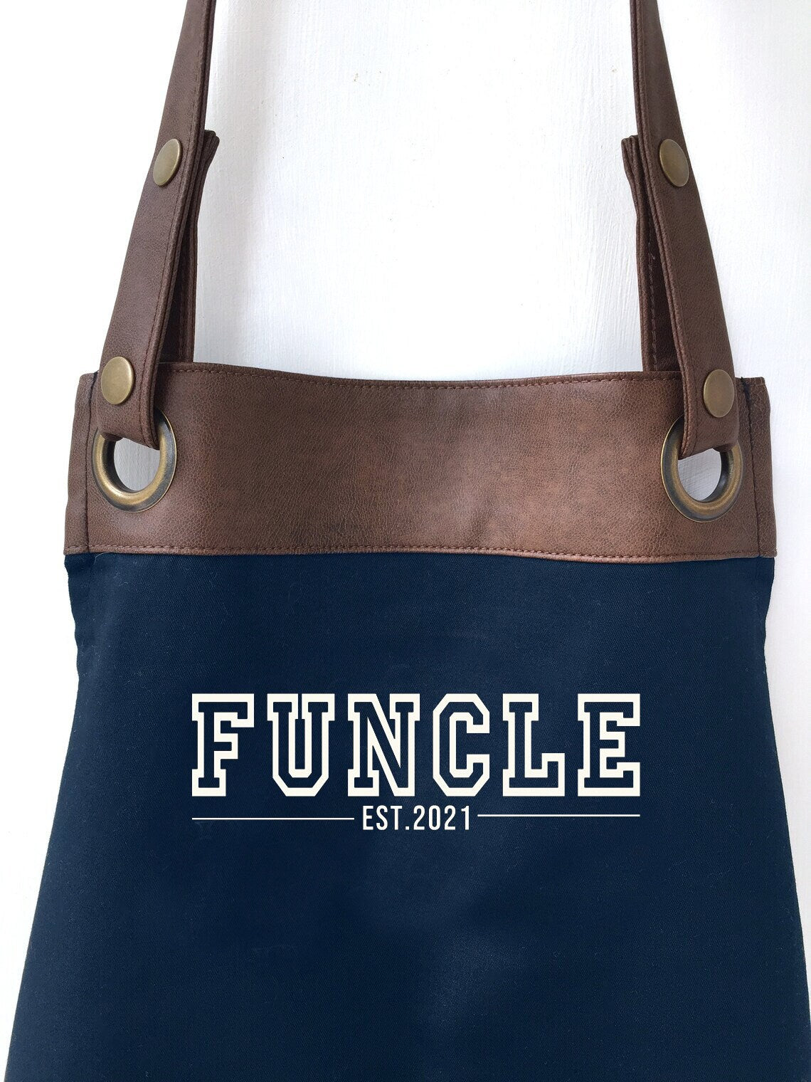 Premium Faux Leather Funcle Apron with Pockets, Personalised - Uncle, Birthday, Brother gift UK - FREE Uk Postage
