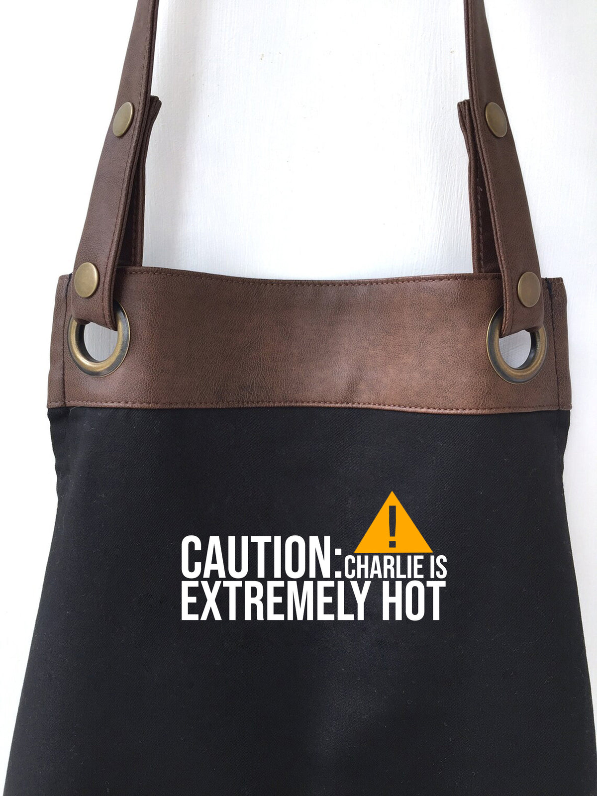 Premium Faux Leather Caution Extremely Hot Apron, Personalised Name - Dad, Husband, Grandad / Boyfriend / Birthday gift UK -FREE Uk Postage