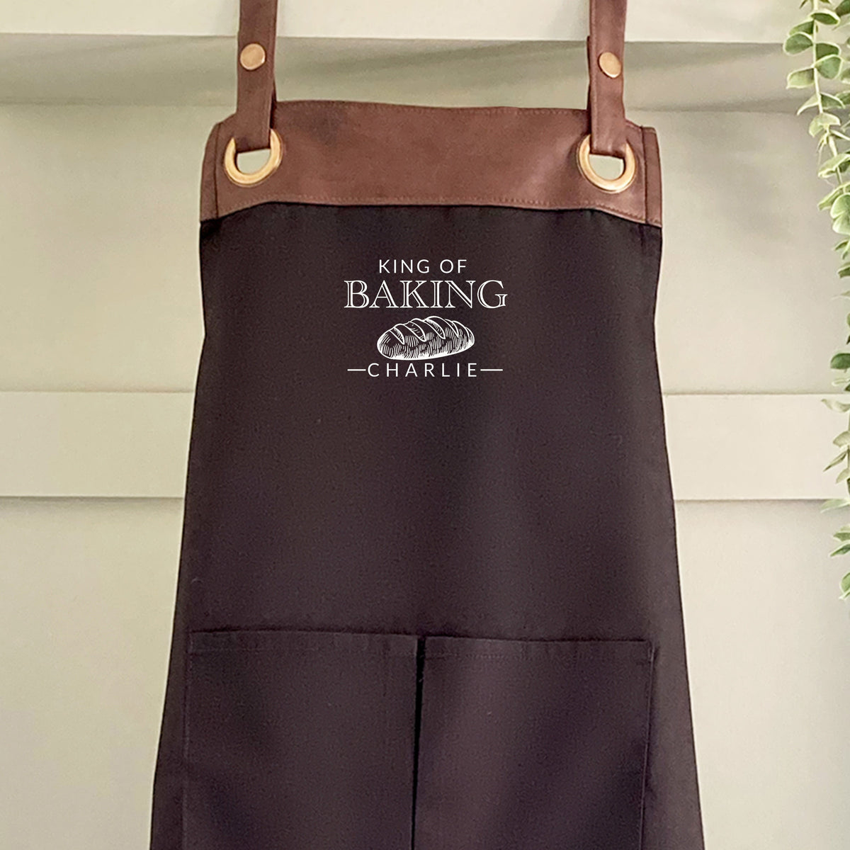Premium Faux Leather Trim Baking Apron with Pockets, Personalised Name - Dad, Husband, Grandad/Fathers Day /Birthday gift UK-FREE Uk Postage