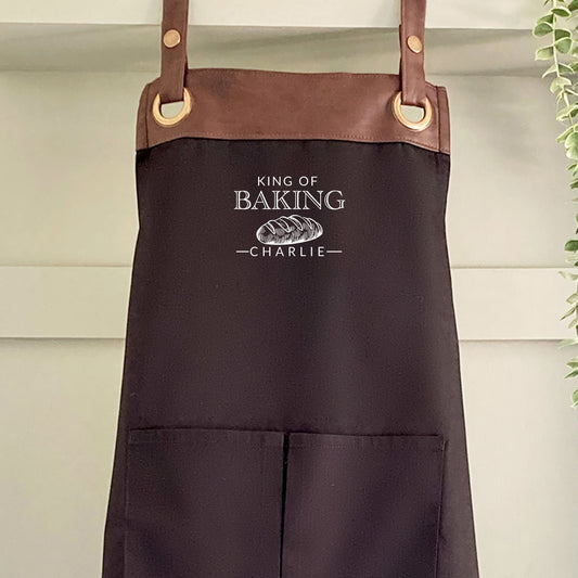 Premium Faux Leather Trim Baking Apron with Pockets, Personalised Name - Dad, Husband, Grandad/Fathers Day /Birthday gift UK-FREE Uk Postage
