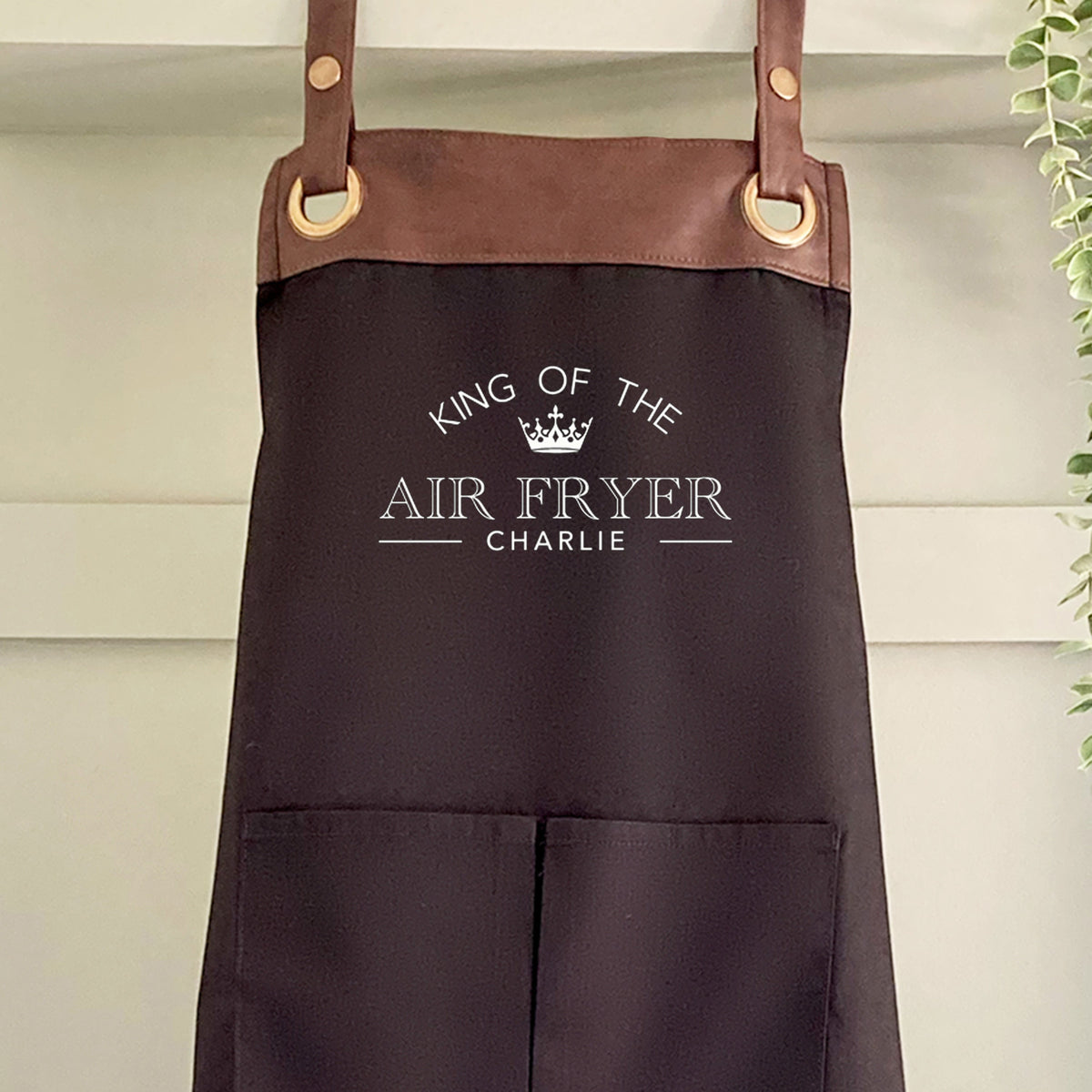 Premium Faux Leather Trim Airfryer Apron with Pockets, Personalised Name - Dad,Husband, Grandad/Fathers Day/Birthday gift UK-FREE Uk Postage