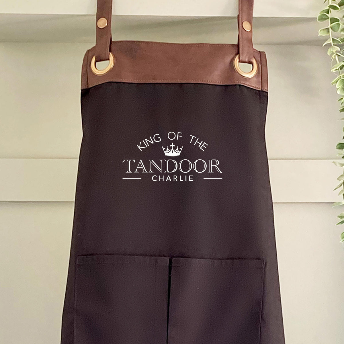 Premium Faux Leather Trim Tandoor Apron with Pockets,Personalised Name-Dad, Husband, Grandad / Fathers Day /Birthday gift UK FREE Uk Postage