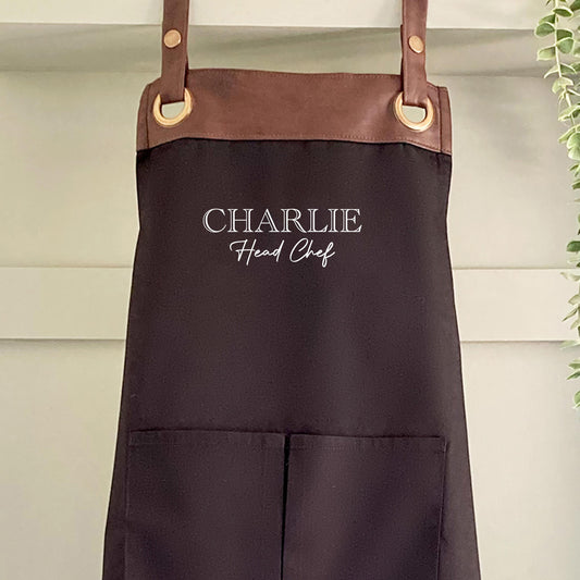 Personalised Head Chef Apron with Pockets, Personalised Name - Dad, Husband, Grandad / Christmas /Birthday gift UK -FREE Uk Postage